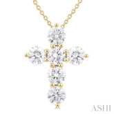 1 1/2 Ctw Round Cut Diamond Christian Cross 6-Stone Fashion Pendant With Chain in 14K Yellow Gold